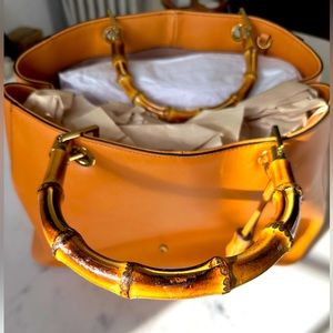 G.I.L.I. Leather Amalfi Tote with Bamboo Handles